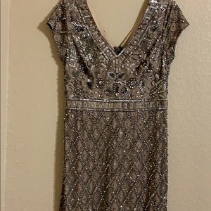 Adrianna Papell pewter sequined  formal